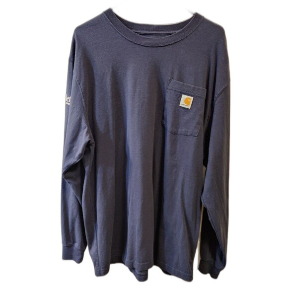 Carhartt Original Fit Men's Blue Pocket Work Long Sleeve T-Shirt Logo Size: L - Picture 1 of 5